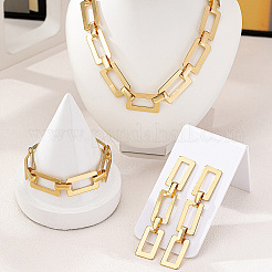 Sets aus Halsketten & Armbändern mit rechteckigen Gliederketten aus Legierung und Ohrsteckern&nbsp;FS-WG74F2B-01
