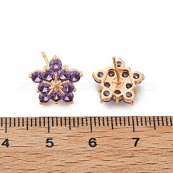 Pendientes de tuerca de circonita cúbica micro pavé de latón con flor para mujer&nbsp;EJEW-G428-28B-03