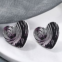 Orecchini a bottone stampati in acrilico a forma di cuore per donna&nbsp;EJEW-G418-01D