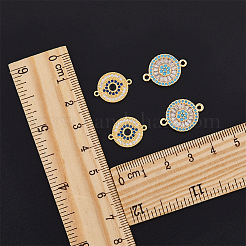 8 pièce 2 styles de breloques de connecteur en laiton pavé de zircone cubique bleu ciel clair et profond&nbsp;KK-DC0003-42