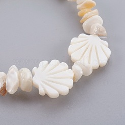 Weiße Muschelchipperlen dehnen Armbänder&nbsp;BJEW-JB03982-03