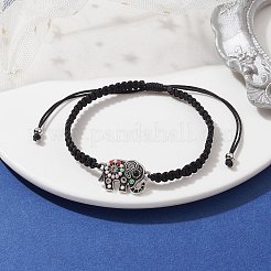Braccialetto a maglie con elefante in strass in lega&nbsp;BJEW-JB10004