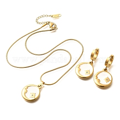 304 Edelstahl Emaille & Strass Anhänger Halsketten & Creolen Set für Damen&nbsp;SJEW-C007-02G-02