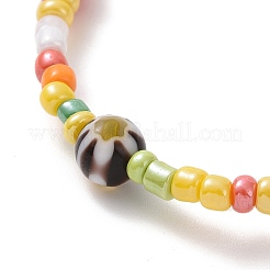 Stretch-Armband aus Saat- und Millefiori-Glasperlen mit Sternanhängern aus Messing für Damen&nbsp;BJEW-JB09355