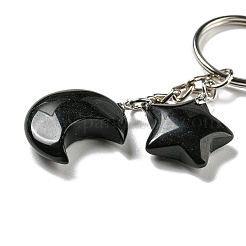 Reiki-Schlüsselanhänger mit Mond- und Sternanhänger aus natürlichem Obsidian&nbsp;KEYC-P015-02P-01