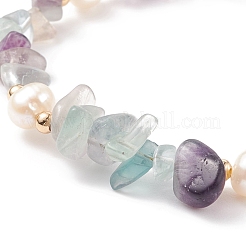 Chip di fluorite naturale e braccialetto scorrevole con perline di perle&nbsp;BJEW-JB08334-01