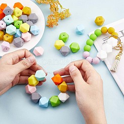 100 stücke silikon perlen gemischte farbe sechseckige silikon perlen lose abstandshalter perlen silikon perlen kit für armband halskette schlüsselanhänger schmuck machen&nbsp;JX307A