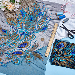 2 Stück 2 Stile Pfauenfederform Polyester Stickerei zum Aufnähen von Blumenapplikationen&nbsp;PATC-MA0001-35