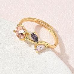 Anillos ajustables de latón y vidrio con forma de flor&nbsp;GL-CBA18A7-01G-01