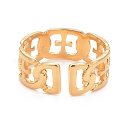 Anillo de puño abierto ovalado con cruz de acero inoxidable 304 con revestimiento iónico (IP) para mujer&nbsp;RJEW-C025-06G
