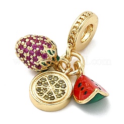 Messing Micro Pave Hot Pink Obst Zirkonia europäischen Baumeln Charms&nbsp;KK-C137-16G