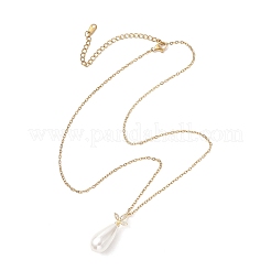 Colliers pour femmes avec pendentif en perle de nacre blanche en forme de larme et chaîne en acier inoxydable 304.&nbsp;NJEW-JN05968