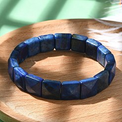 Bracelets extensibles en perles carrées de lapis-lazuli naturel teint&nbsp;BJEW-C097-06M
