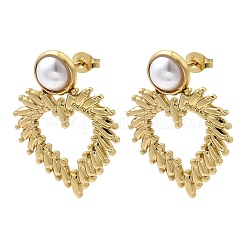 Boucles d'oreilles à tige en acier inoxydable 201 avec perles en plastique ABS&nbsp;EJEW-Z151-13G-02