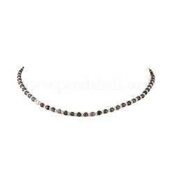 Colliers de perles plates rondes à facettes en corindon rouge naturel/rubis et saphir&nbsp;NJEW-JN06433