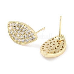 Orecchini a bottone da donna in ottone con micro pavé di zirconi trasparenti&nbsp;EJEW-S217-G22