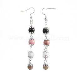 Boucles d'oreilles en pierre naturelle mélangée et bois de santal&nbsp;EJEW-JE02977