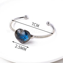 Bracelets manchettes en alliage de labradorite naturelle tissés à la main&nbsp;PW-WGEEB8F-01