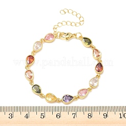 Bracelets en laiton pavés de zirconiums cubiques en forme de larme pour femmes&nbsp;BJEW-P385-06G