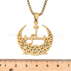Collane con catena a maglie quadrate con ciondolo a mezzaluna cava in acciaio inossidabile 201&nbsp;LS-NJEW-M086-02G