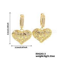 Pendientes de aro de latón con forma de corazón y circonitas cúbicas transparentes de estilo francés&nbsp;OS1413-2