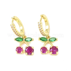 Orecchini a cerchio in ottone ciliegia con micro pavé di zirconi cubici&nbsp;EJEW-U057-07G