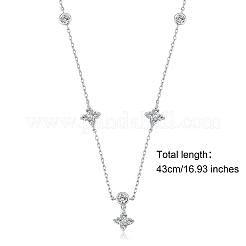 Collana pendente a goccia con fiore anti-ossidazione in argento sterling rodiato con zirconi&nbsp;JN1092A
