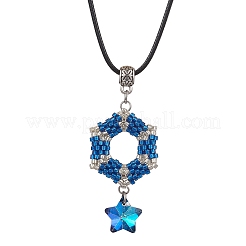 Collane con ciondolo in vetro a forma di stella e perline esagonali 3d&nbsp;NJEW-MZ00063