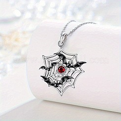 Colliers d'Halloween en alliage de Siam avec pendentif en forme de toile d'araignée et chauve-souris noire orné de strass&nbsp;WGB5650-01