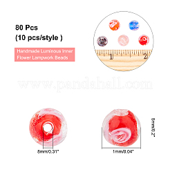 80 pz 8 colori perline di lampwork a forma di fiore interno luminose fatte a mano&nbsp;LAMP-AR0001-16