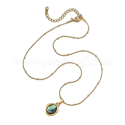 Collana da donna con ciondolo ovale irregolare in resina epossidica e conchiglia di paua naturale&nbsp;NJEW-JN06420-01