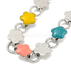 304 Edelstahl Emaille Blumen Gliederkette Halsketten&nbsp;NJEW-S431-05P-02