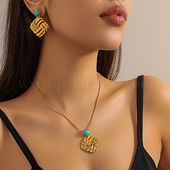 Collana in acciaio inossidabile 304 con pendente in turchese sintetico e orecchino a perno&nbsp;FS-WG92D8A-03