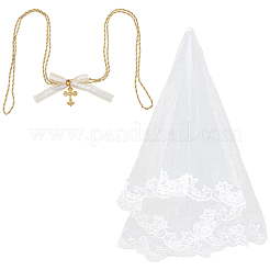 1 velo da sposa in pizzo di poliestere bianco&nbsp;HJEW-WR00040