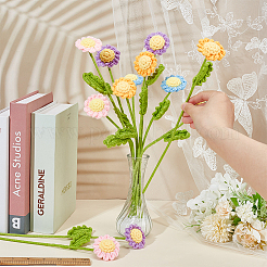 12 Stück 4 Farben gehäkelte Blumenornamente aus Baumwolle mit Eisendraht&nbsp;AJEW-FG0002-93