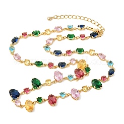 Messing pflastern bunte Zirkonia geometrische Link Kette Halsketten&nbsp;NJEW-C111-03B