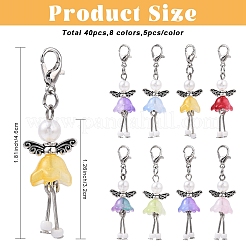 40 pz 8 colori plastica ABS imitazione perla e fiore di vetro angelo con ali in lega decorazioni pendenti&nbsp;HJEW-YW00185