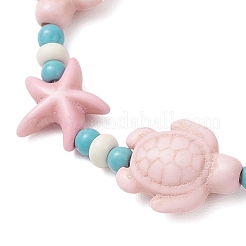 Seestern & Schildkröte synthetische türkisfarbene Perlen geflochtene Perlenarmbänder für Frauen&nbsp;BJEW-JB12130-01