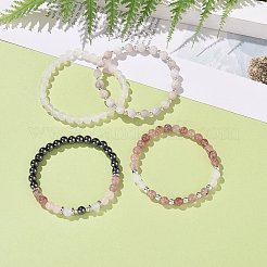 Braccialetti elastici con perline rotondi con pietre preziose miste naturali e sintetiche da 4 pz 4 set per le donne&nbsp;BJEW-JB09113