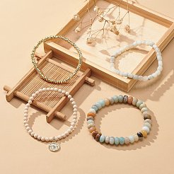 4 x 4-teiliges Set aus natürlichen und synthetischen gemischten Edelstein-Stretcharmbändern&nbsp;BJEW-JB09003