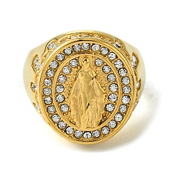 Ionenplattierung (IP) oval mit Saint 304 Edelstahl Strass Siegelringe&nbsp;RJEW-Q815-01G-M