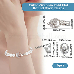 6 fermaglio pieghevole in ottone micro pavé con zirconi cubici trasparenti&nbsp;KK-BBC0028-91