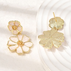 Boucles d'oreilles pendantes en laiton avec fleur&nbsp;EJEW-D352-05G-04