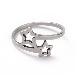 Bague à double étoile en acier inoxydable 201 anti-ternissement&nbsp;RJEW-J051-14P