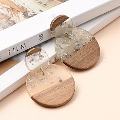 Orecchini pendenti in resina trasparente e legno di noce&nbsp;EJEW-JE04281-02