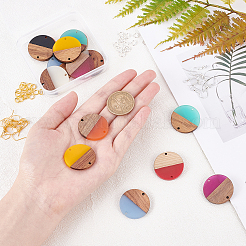 DIY 8 paire de boucles d'oreilles plates et rondes en résine et bois de noyer&nbsp;DIY-FH0001-93