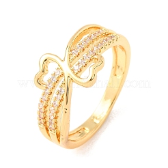 Bagues en laiton micro pavées en oxyde de zirconium transparent pour femmes&nbsp;RJEW-C168-03G