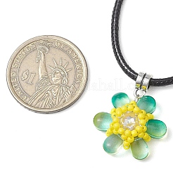 Collane con ciondolo a forma di fiore con perline di vetro e strass di vetro&nbsp;NJEW-MZ00078