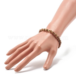 Bracciale elasticizzato con perline tonde in legno naturale&nbsp;BJEW-JB07129