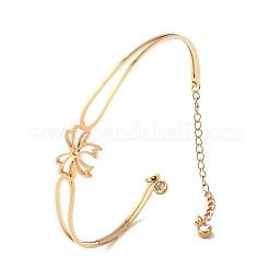 Bracciali rigidi da donna in acciaio inossidabile 304 con fiocco e strass.&nbsp;BJEW-Z176-02G
